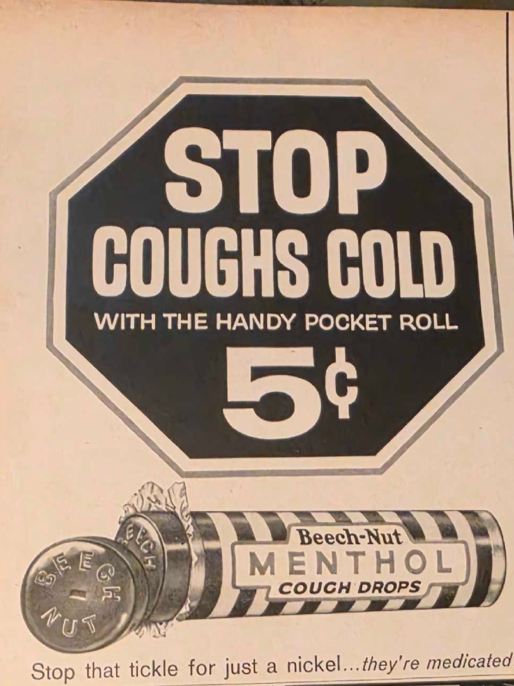 Menthol Cough Drops Vintage Art Print in Black